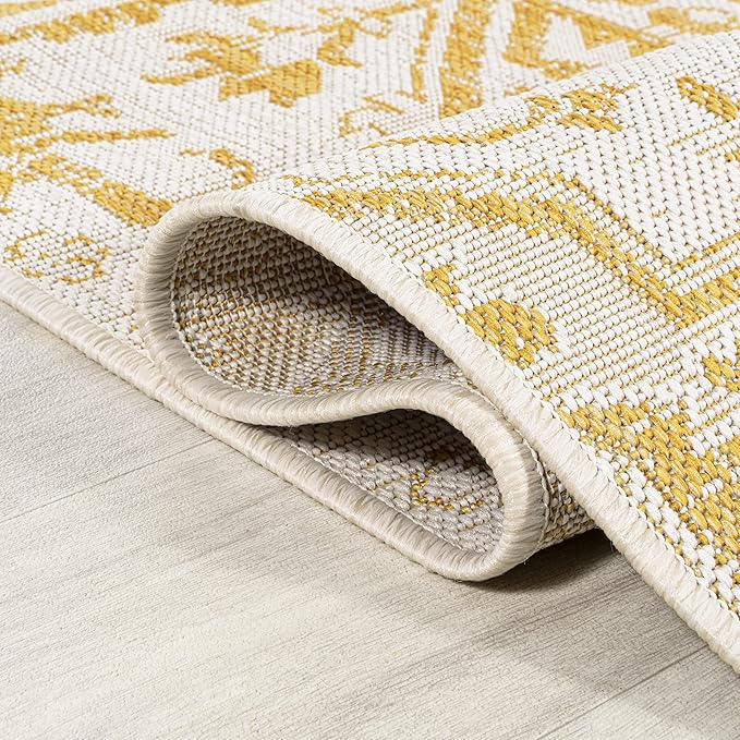 JONATHAN Y SMB105H-5 Estrella Bohemian Medallion Textured Weave Indoor Outdoor Area-Rug, Coastal Traditional Easy-Cleaning,Bedroom,Kitchen,Backyard,Patio,Non Shedding, 5 X 8, Cream/Yellow