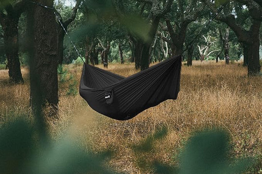 Hurley Duo Camping Hammock - 2 Person Portable Hammock for Camping, Heavy Duty Hammock, Parachute Nylon Fabric - Camping Accessories for Outdoor Activities - Holds Up to 400lbs, Cocoa/Blue, 118 x 79