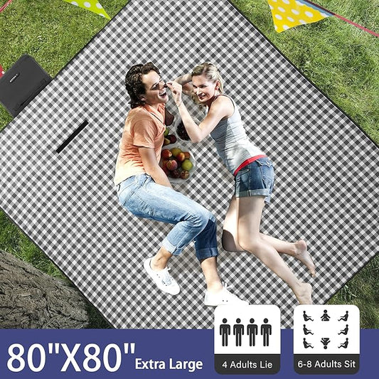 Outdoor Picnic Blanket 80"X80" Picnic Mat Extra Large Camping Blanket Beach Blanket Foldable Waterproof Sand Mat Hiking Travel Family Concerts(Blue)