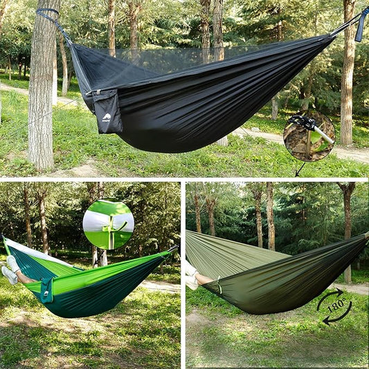 Camping Hammock - Portable Hammock with Mosquito Net, Lightweight Backpacking Hammocks Swing Camping Accessories for Indoor, Outdoor, Beach, Backyard, Patio, Travel, Hiking