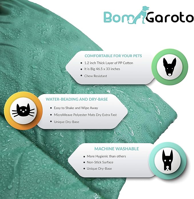 Bom Garoto Portable Pet Mat - 46.5 x 33 Inch Cat and Dog Mat for Crate Bed, Dog Cage, Fireside or Camping! Waterproof Dog Beds for Medium Dogs and Small Dogs. Large Dog Bed with Storage Carry Bag