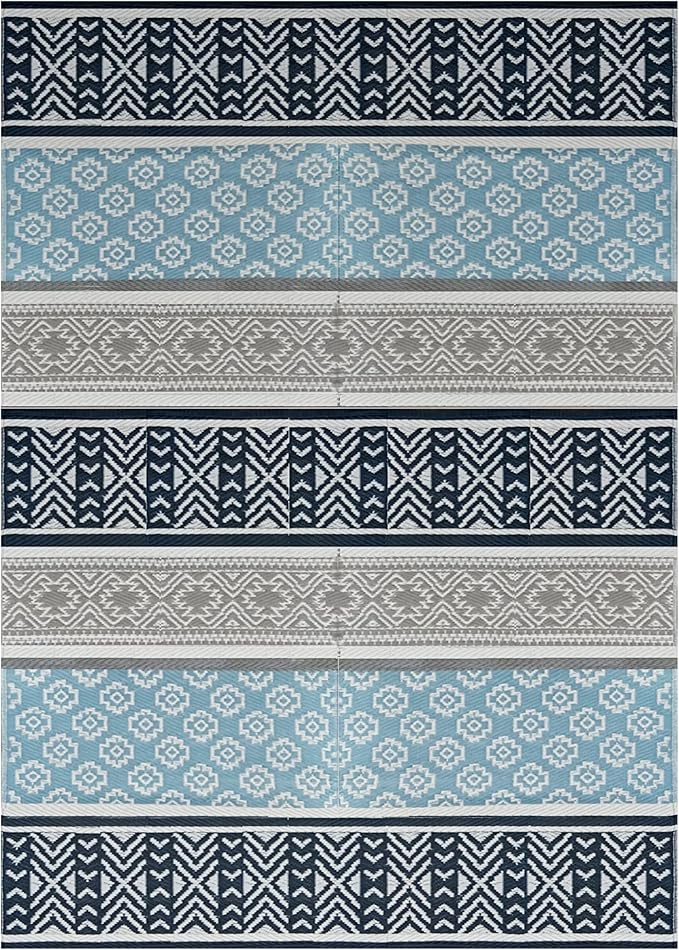 BalajeesUSA Outdoor Plastic Patio Rugs – 5x7, Grey, Teal Multipurpose Reversible mats Woven Plastic Straw All-Weather and Waterproof Rug Camper Mats Outdoor