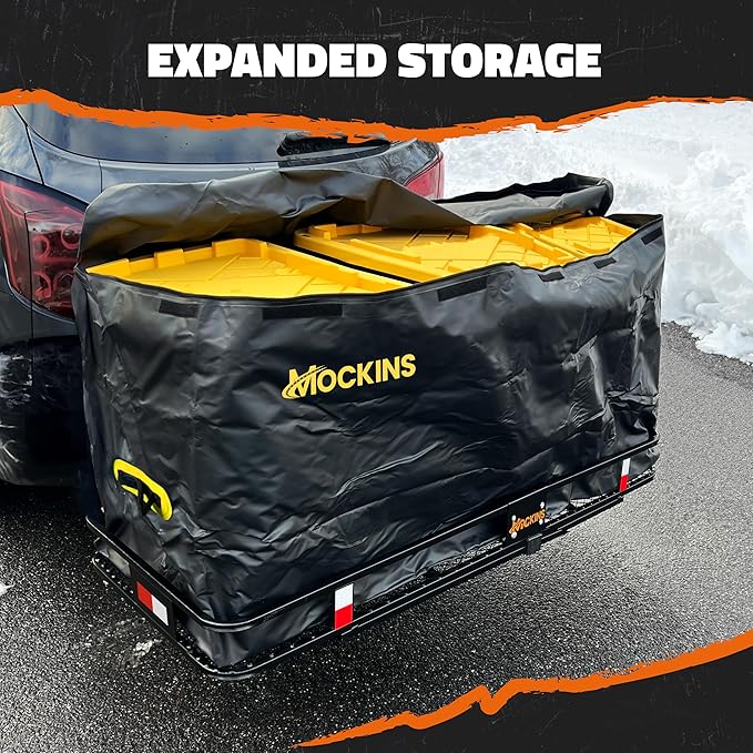 Mockins 20 CuFt Waterproof Cargo Bag for Hitch Carrier | 60x20x29 Weatherproof Trailer Hitch Cargo Carrier Bag for Truck Bed Storage |500D PVC Vehicle Soft-Shell Carriers Car Bag w/Waterproof Zipper