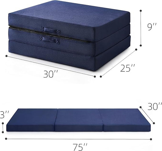 Sleeping Mats for Adults,Memory Foam Camping Folding Pad,Floor Trifold Mattress,Machine Washable Cover,Guest Bed