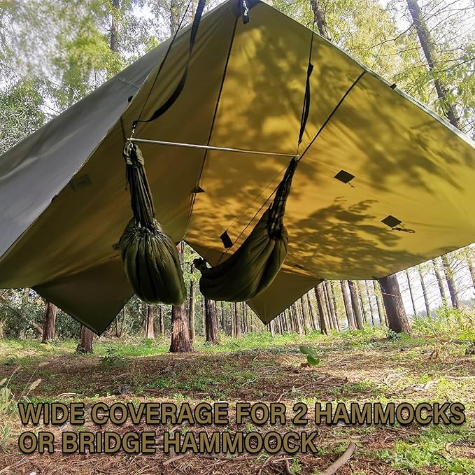 Onewind Penumbra Hot Tent, 14ft Camping Hammock Tarp for 4-Season, Waterpoof and Flame Retardant Hammock Rain Fly with Stove Jack for Winter, Outdoor Camping, OD Green