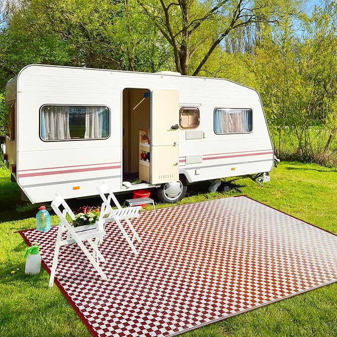 Wonnitar Waterproof 9x12 Outdoor Rug - Orange Red Gradient Plastic Straw Rug for Patio, Extra Large Portable Outside Mat for RV Camping Deck, Reversible Colorful Outdoor Carpet