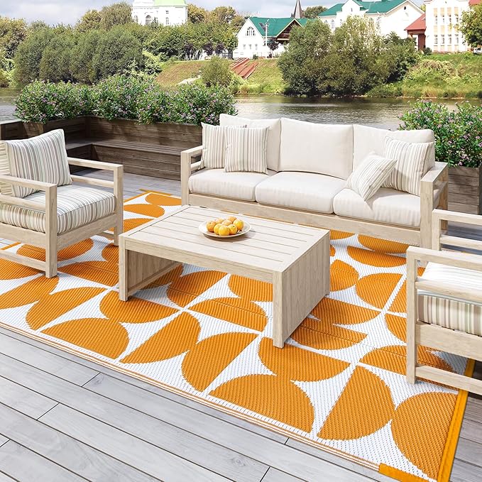 Wonnitar Waterproof Outdoor Rug 5x8, Reversible Plastic Straw RV Rug for Camping, Outside Patio Area Rug, Indoor Outdoor Portable Mat for Picnic Backyard Balcony Deck Decor (Orange,5'x8')