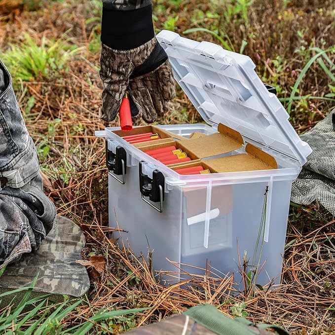 Sheffield 12763 2-Pack XL Ammo Storage Box, Stackable .50 Cal Field Boxes, Water and Dust Resistant, Lockable Storage Box with Handle, Heavy Duty Protection for Hunting Gear, Made in the USA, Frost