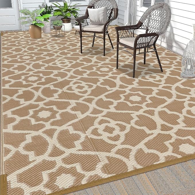 HEBE Outdoor Rug 6'x9' for Patios Waterproof Clearance Reversible Patio Mat Plastic Straw Rug RV Camping Mat Outside Area Rug Carpet for Camping RV,Porch,Deck,Balcony,Camper,Backyard