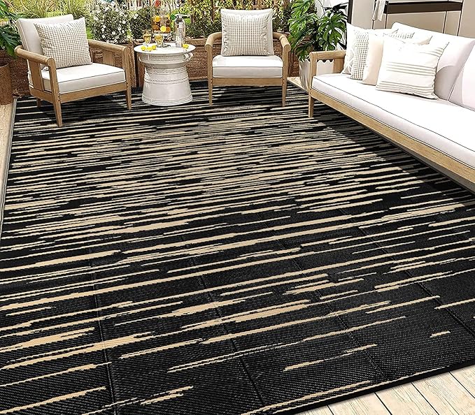 HEBE Outdoor Rug 8'x10' Waterproof for Patios Clearance, Reversible Plastic Straw Rug Camping Carpet, Indoor Outdoor Area Rugs Patio Mats for RV,Picnic,Backyard,Deck,Balcony,Porch
