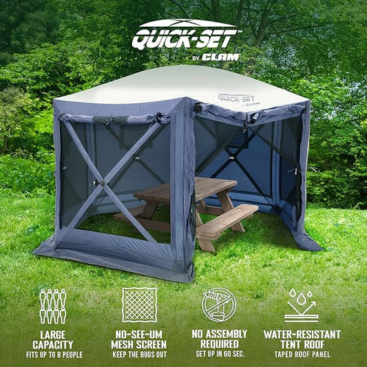 CLAM Pop Up Screen Tent, Outdoor Camping Gazebo Canopy, Pavilion, 12.5', Blue