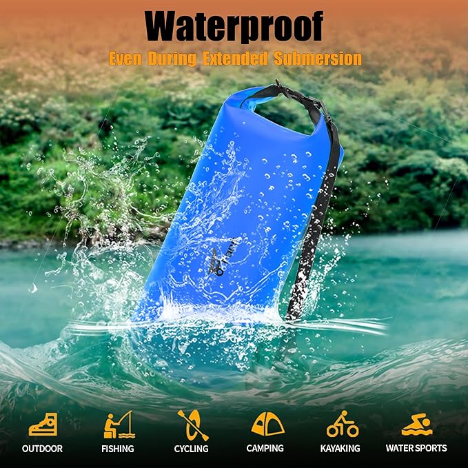 8 Fans Dry Bag Backpack Waterproof,40L Roll Top Bag with Phone Case, Perfect for Floating,Travel,Swimming,Boating,Kayaking,Camping,and Beach Activities(No Valves, Blue)