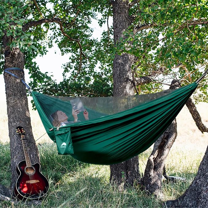 Camping Hammock - Portable Hammock with Mosquito Net, Lightweight Backpacking Hammocks Swing Camping Accessories for Indoor, Outdoor, Beach, Backyard, Patio, Travel, Hiking