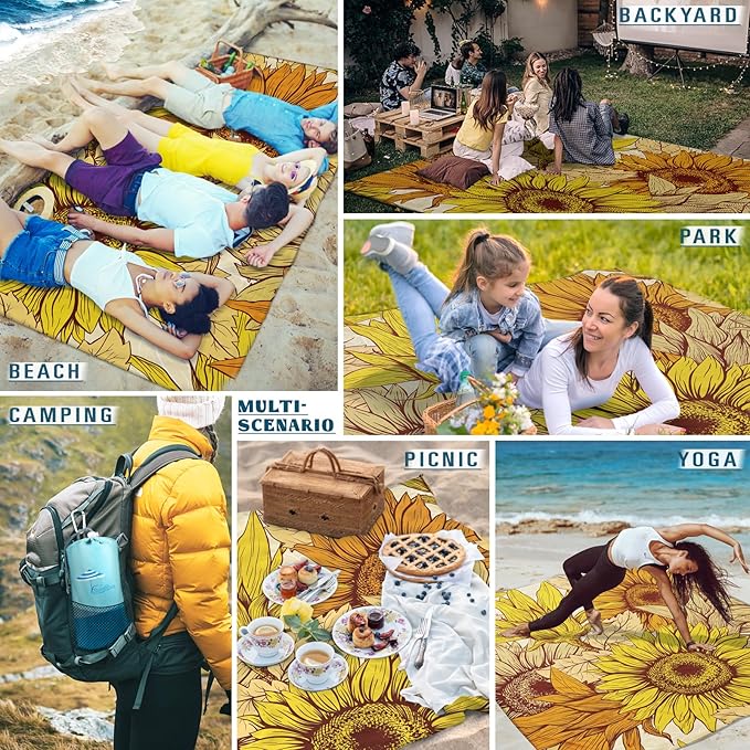 Beach Blanket Sandproof Waterproof 78''ร81''1-5 Adults Oversized,Compact Lightweight Durable Beach Mat for Travel Camping Hiking Picnic Blanket