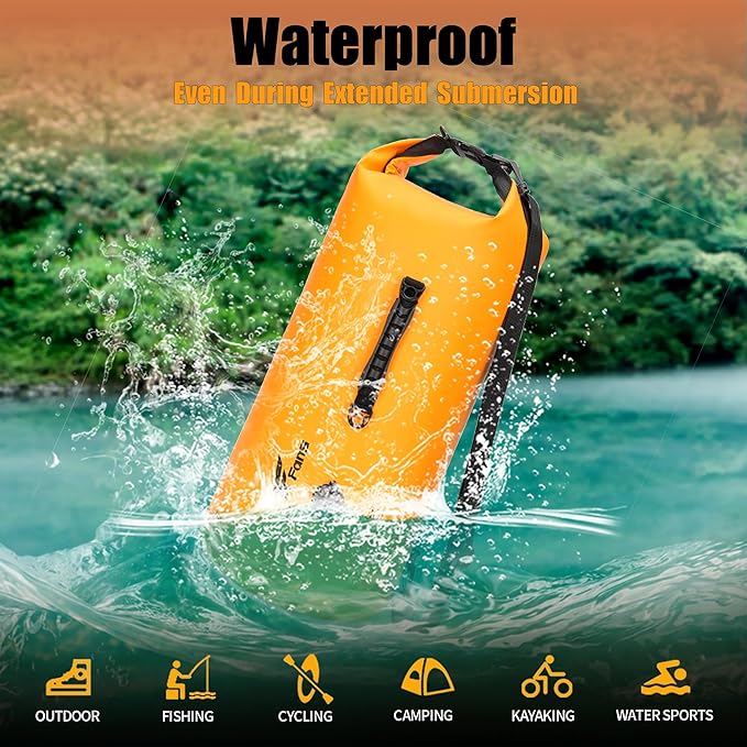 8 Fans Dry Bag Backpack Waterproof,30L Roll Top Bag with Phone Case, Perfect for Floating,Travel,Swimming,Boating,Kayaking,Camping,and Beach Activities(Air Release Valves, Orange)