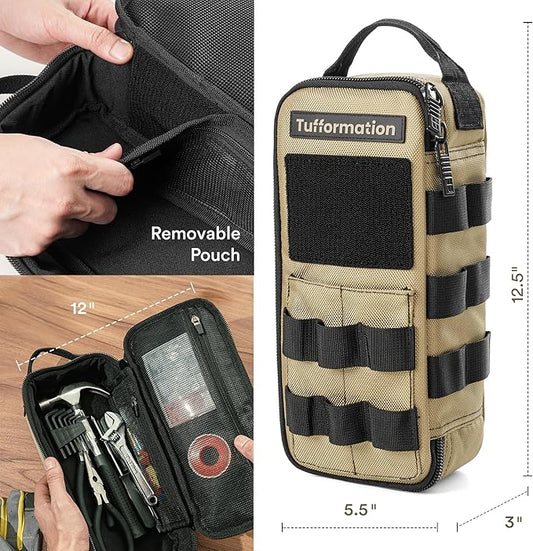 Heavy Duty Small Tool Bag Pouch Portable Utility Organizer Case with Zipper Handle. Perfect for EDC, Motorcycle, Road Bike, Electricians & More