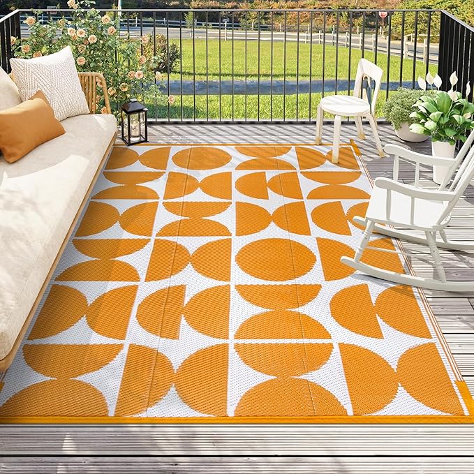 Wonnitar Waterproof Outdoor Rug 5x8, Reversible Plastic Straw RV Rug for Camping, Outside Patio Area Rug, Indoor Outdoor Portable Mat for Picnic Backyard Balcony Deck Decor (Orange,5'x8')