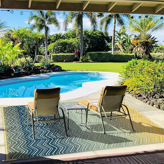 Lahome Outdoor Plastic Straw Rug, Reversible Outdoor Rug Waterproof 6x9 Patio Rugs, Camping Rugs for RV Backyard Deck Porch Picnic Beach Trailer (Yellow/Blue, 6' x 9')