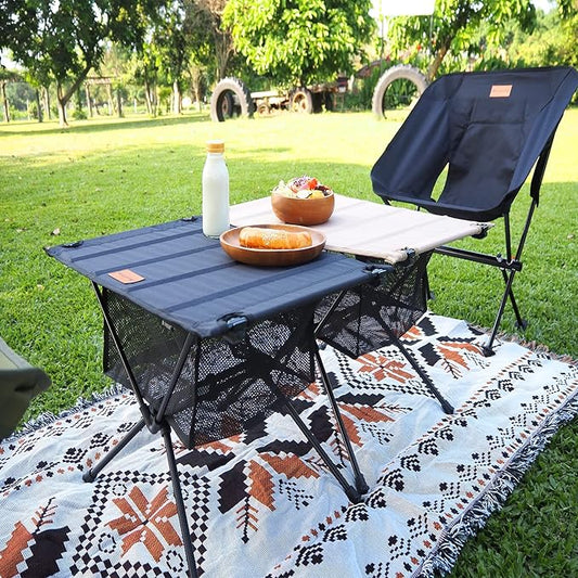 NACETURE Camping Table with Folding Legs and Mesh Storage Basket for Food, Coffee, or Camp Grill Accessories, Lightweight and Portable for Outdoor, Backpacking, Hiking, and Travel