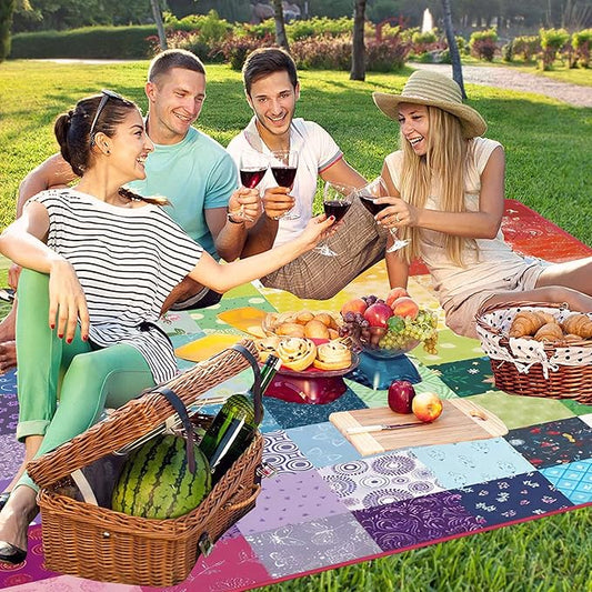 Extra Large Picnic Blankets Waterproof Foldable (80"x 80") Boho Beach Blanket Waterproof Sandproof,3-Layer Thicking Mat Outdoor Packable Camping Blanket