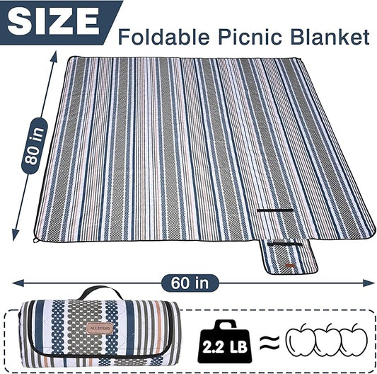 Oversized Waterproof Picnic Mat, Dustproof Washable Outdoor Beach Mat. Suitable for Camping, Outdoor, Beach, Party and Concert. (Dark Blue & Light Green, 80" * 60")
