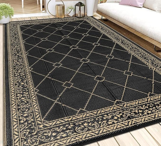 HEBE Outdoor Rug 6'x9' for Patios Waterproof Clearance Reversible Patio Mat Plastic Straw Rug RV Camping Mat Outside Area Rug Carpet for Camping RV,Porch,Deck,Balcony,Camper,Backyard