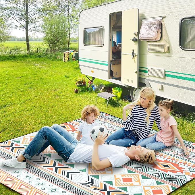 Beach Blanket, Sandproof Beach Mat, Waterproof Quick Drying Lightweight Outdoor Aztec Picnic Mat 79" X 83" for 2-4 Adults with Pocket for Travel, Camping, Hiking