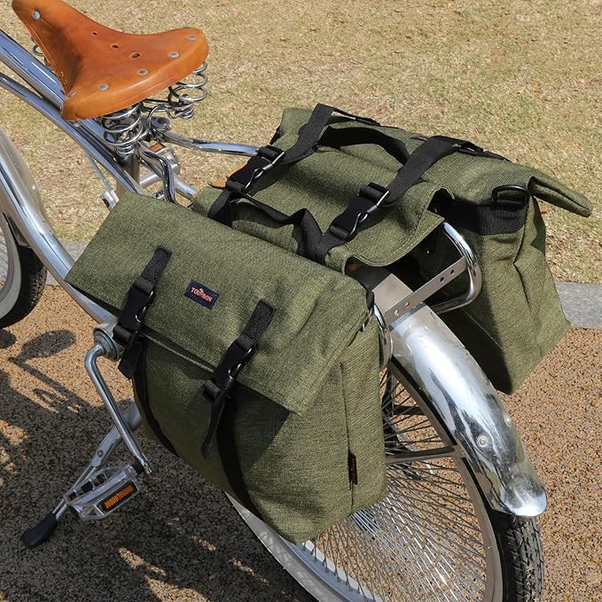 TOURBON Nylon Double Pannier Shoulder Bags Bicycle Rear Rack Trunk Motorcycle Tail Seat Bag - Green