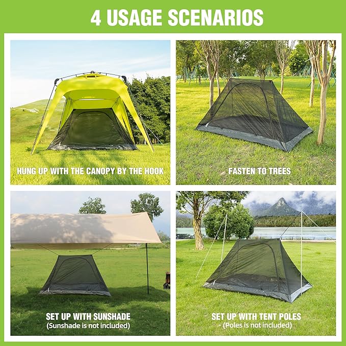 Mosquito Net with protable Bag, Ultralight No-See-Um Breathable Mesh Screen Tent with Waterproof Floor, Compact for Outdoors Camping, Backpacking and traveling,Fits Sleeping Bags, Tent,canopy