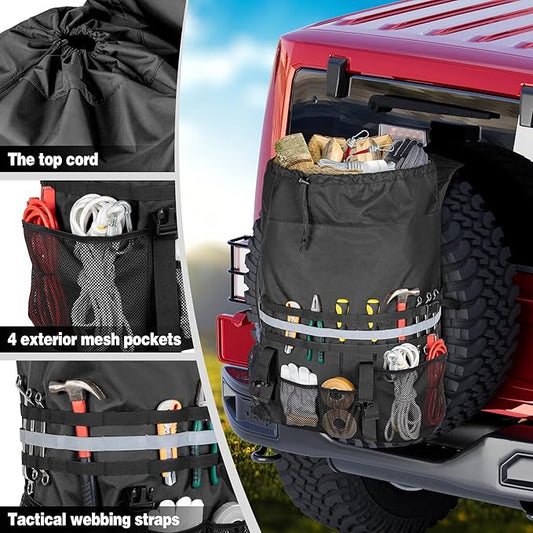 Spare Tire Trash Bag with a Car Trash Can, Tailgate Trash Bag for Truck, SUV or Car, Fits Tire up to 40”, Black