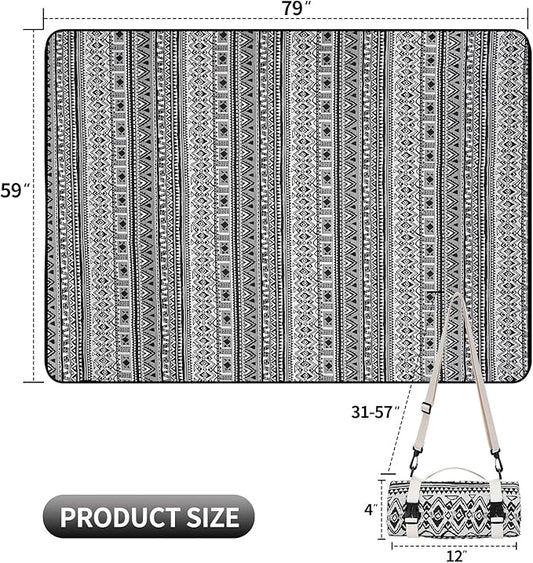 Picnic Blankets Outdoor Extra Large-Waterproof Picnic Blanket with Shoulder Carry Strap | Machine Washable Picnic Mat with Sandproof Backing for Park , Grass, Camping, Hiking, Concerts (Black)