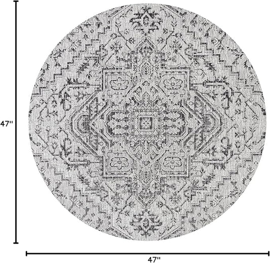 JONATHAN Y SMB105D-4R Estrella Bohemian Medallion Textured Weave Black/Gray 4' Round Indoor/Outdoor Area Rug, Pet Friendly, Non-Shedding, Stain Resistant, Easy-Cleaning for Backyard, Patio, Porch