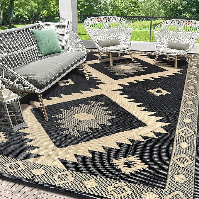 HEBE Outdoor Rug 9'x12' for Patios Clearance Waterproof Patio Mat Plastic Straw Rug Reversible RV Camping Tent Rug Outside Indoor Outdoor Area Rugs for RV,Deck,Beach,Balcony,Camper