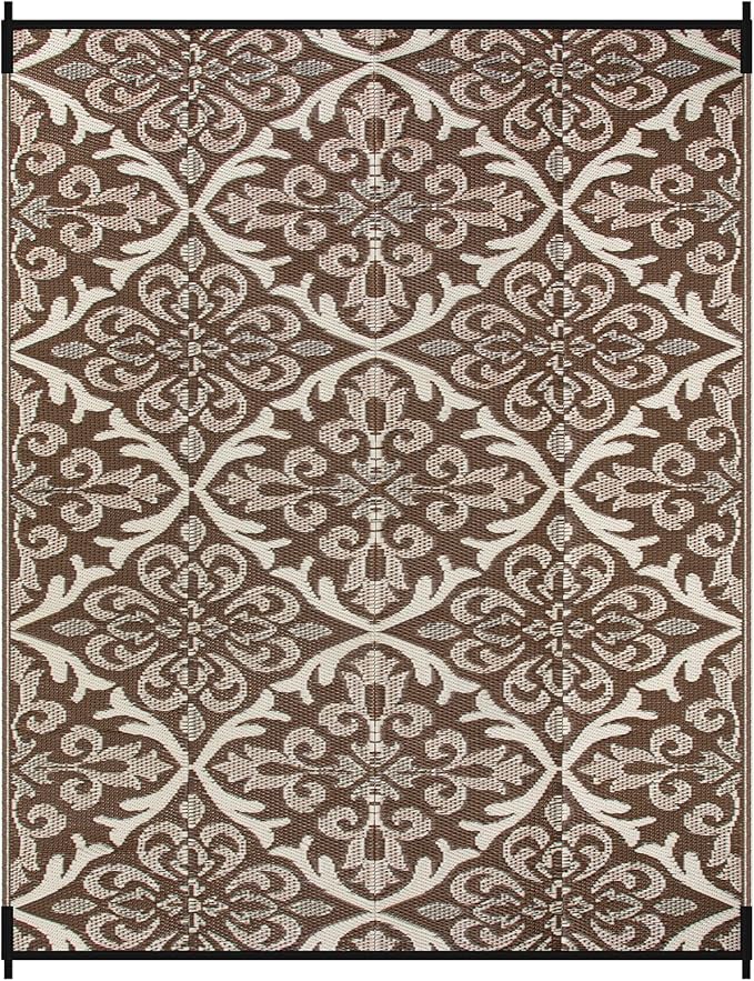 Lahome Outdoor Area Rugs 8x10 Patio Waterproof, Reversible Plastic Straw Rv Outdoor Rugs for Camping, Large Indoor Outdoor Carpet for Porch Deck Backyard Camper Picnic, Khaki 8'x10'