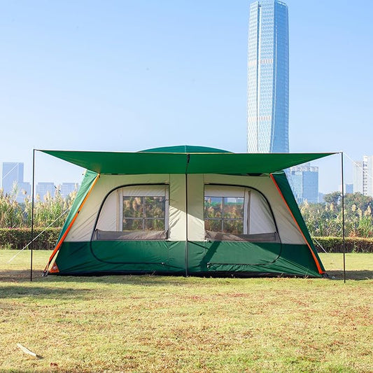 KTT Extra Large Tent 10-12-14 Person(A),Family Cabin Tents,2 Rooms,3 Doors and 3 Windows with Mesh,Straight Wall,Waterproof,Double Layer,Big Tent for Outdoor,Picnic,Camping,Family Gathering