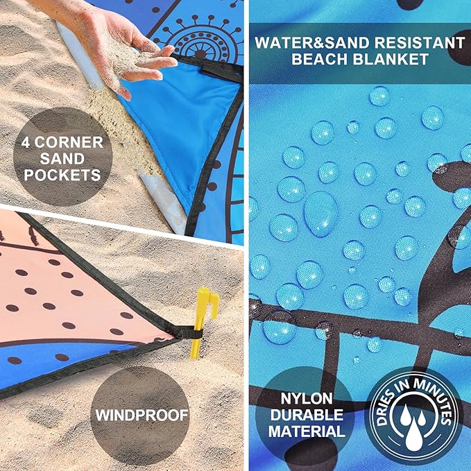AISPARKY Beach Blanket Waterproof Sandproof, Oversized Large Beach Mat 79" X 83"/120"x108" for 1-8 Adults, Quick Drying&Compact&Lightweight, Picnic Mat Vacation Essentials for Beach Camping Travel