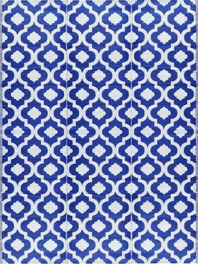 BalajeesUSA Outdoor Rug - 9x12 Blue, reversible Recycled Plastic straw Outdoor Patio Rugs Clearance Waterproof Large RV Camper Rug 484