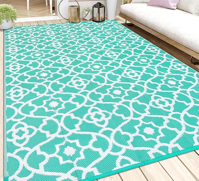 HEBE Outdoor Rug 6'x9' for Patios Waterproof Clearance Reversible Patio Mat Plastic Straw Rug RV Camping Mat Outside Area Rug Carpet for Camping RV,Porch,Deck,Balcony,Camper,Backyard