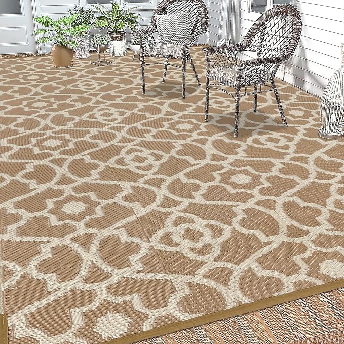 HEBE Outdoor Rug 8'x10' for Patios Waterproof Clearance Reversible Patio Mat Plastic Straw Rug RV Camping Mat Outside Area Rug Carpet for Camping RV,Porch,Deck,Balcony,Camper,Backyard