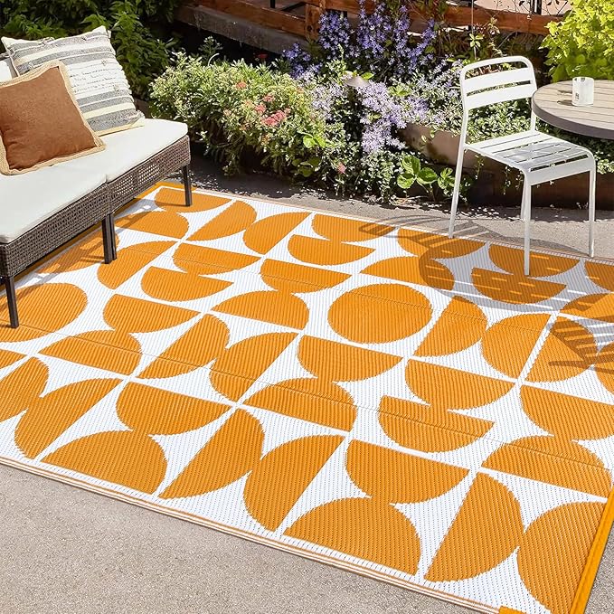 Wonnitar Waterproof Outdoor Rug 5x8, Reversible Plastic Straw RV Rug for Camping, Outside Patio Area Rug, Indoor Outdoor Portable Mat for Picnic Backyard Balcony Deck Decor (Orange,5'x8')