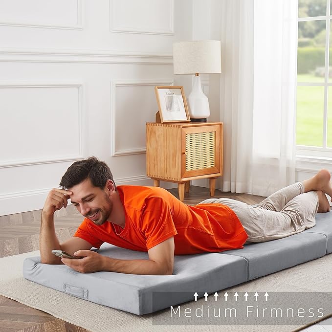 Sleeping Mats for Adults,Memory Foam Camping Folding Pad,Floor Trifold Mattress,Machine Washable Cover,Guest Bed
