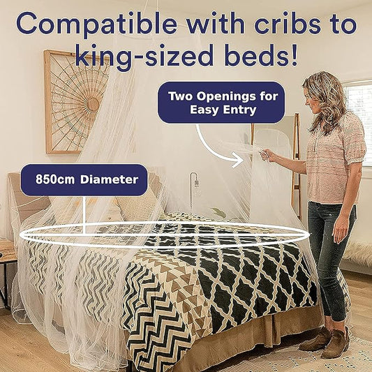 EVEN NATURALS King Size Mosquito Net for Bed - Ultra-Large Mosquito Netting for Bed, Easy Installation, Machine Washable, Luxurious Fine Mesh 300 Holes/inch² - Ideal for Home and Travel - 87"x22"x335"