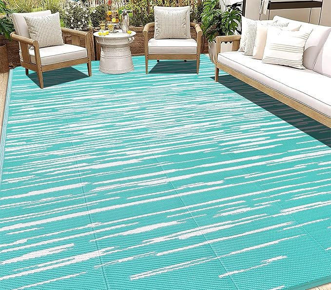 HEBE Outdoor Rug 9'x12' for Patios Clearance Waterproof Patio Mat Plastic Straw Rug Reversible RV Camping Tent Rug Outside Indoor Outdoor Area Rugs for RV,Deck,Beach,Balcony,Camper