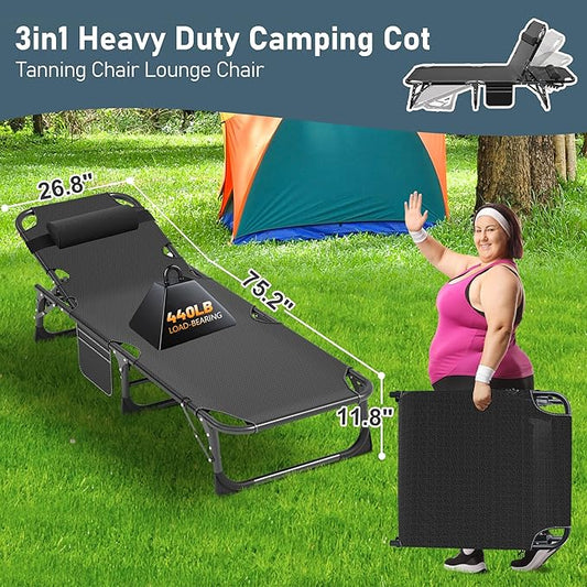 ABORON Folding Camping Cot for Adults, Heavy Duty 3-in-1 Bed for Guest Sleeping, Adjustable Double-Layer 1200D with Mattress & Carrying Bag for Home, Office, Vacation, Hospital Use