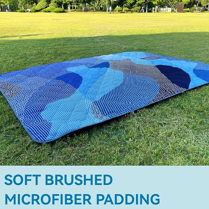 Whale Flotilla Extra Large Waterproof Picnic Blankets 60"x80", Foldable Lightweight Outdoor Blanket for Camping, Hiking, Traveling, Soft Portable Easy to Clean Picnic Mat for Beach Grass Park, Blue