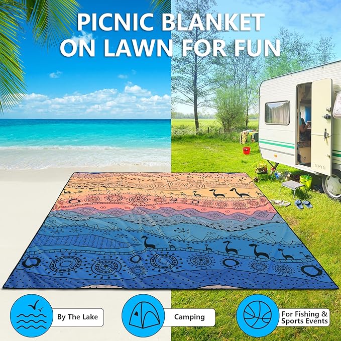 AISPARKY Beach Blanket Waterproof Sandproof, Oversized Large Beach Mat 79" X 83"/120"x108" for 1-8 Adults, Quick Drying&Compact&Lightweight, Picnic Mat Vacation Essentials for Beach Camping Travel