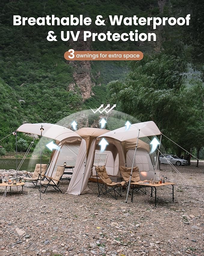 KingCamp Camping Tent 6-8 Person, Weatherproof Hot Tent Large Family Cabin Tents with Stove Jack, Waterproof & Windproof for Family Camping & Outdoor Parties
