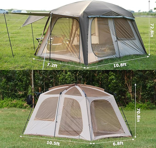Vidalido 4-6 Person Camping Tent with 3 Door 2 Room Large Family Cabin Tents, Double Layer Waterproof Portable Glamping Tent, Big Tents for Outdoor Camping Hiking and Backpacking