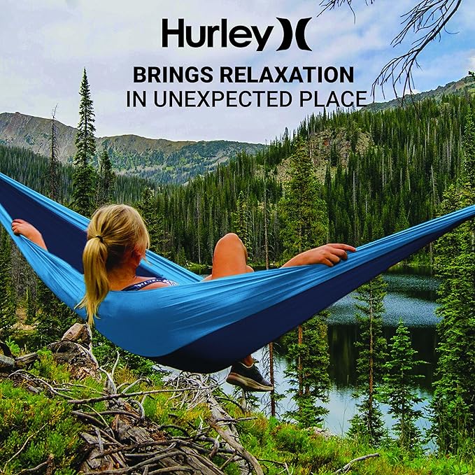 Hurley Duo Camping Hammock - 1 Person Portable Hammock for Camping, Heavy Duty Hammock with Parachute Nylon Fabric - Camping Accessories & Camping Gear for Outdoor Activities - Holds Up to 400lbs