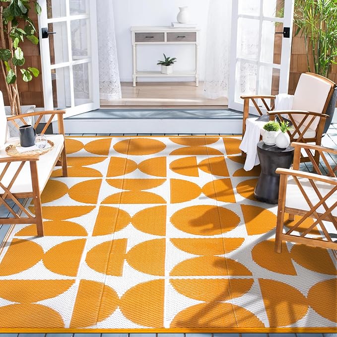 Wonnitar Outdoor Rug 6x9, Waterproof Patios Rug Reversible Plastic Straw Rug, Large Outside Area Rug, Portable RV Mat, Indoor Outdoor Carpet for Picnic Balcony Backyard Porch Deck (Orange,6'x9')